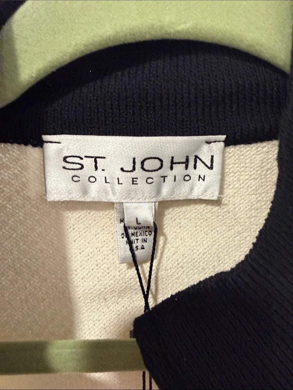 St. John Ivory Bomber Jacket with Black Trim NWT Large - Picture 2 of 6